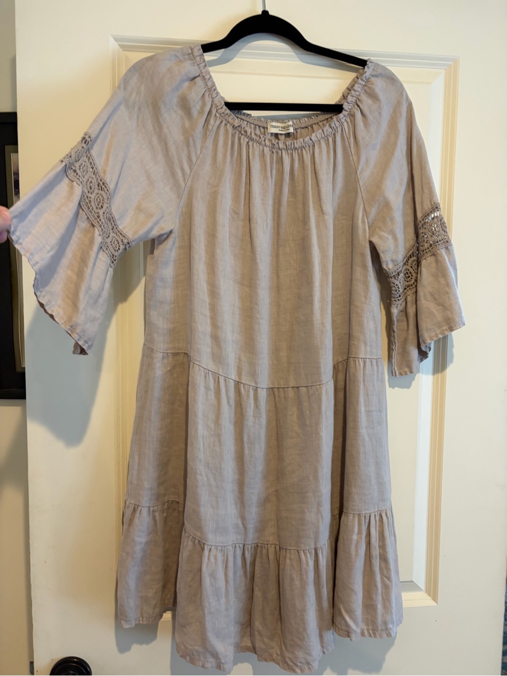 Italian Light Taupe Tiered Peasant Dress - Casual Boho Style